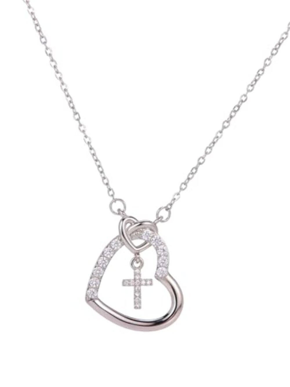 BRAND NEW Heart Cross Pendant Necklace for Women Teen Girls